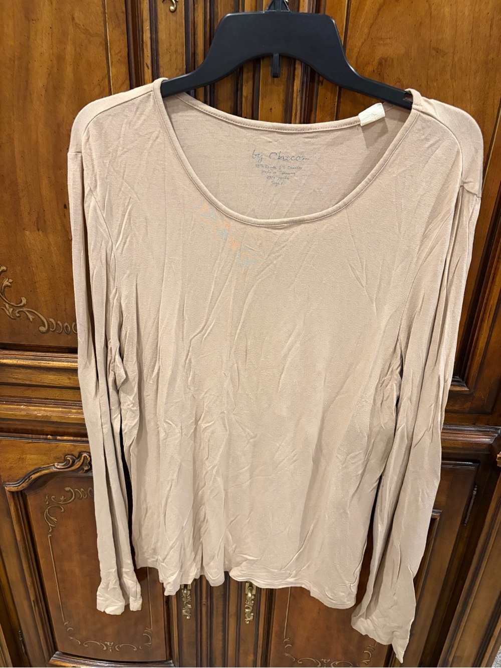 Chico's Women's Long Sleeve Scoop Neck Top - Layering Tee Light Taupe